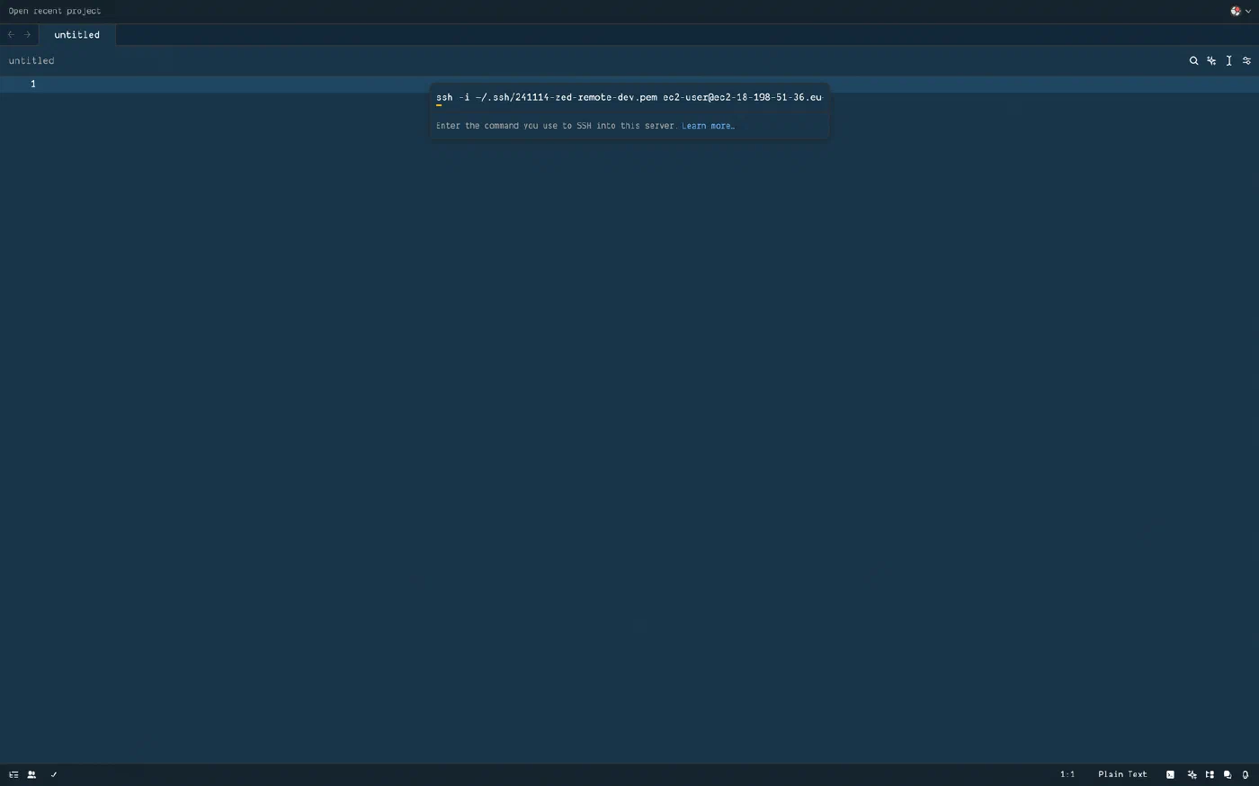 paste the ssh connection command in Zed