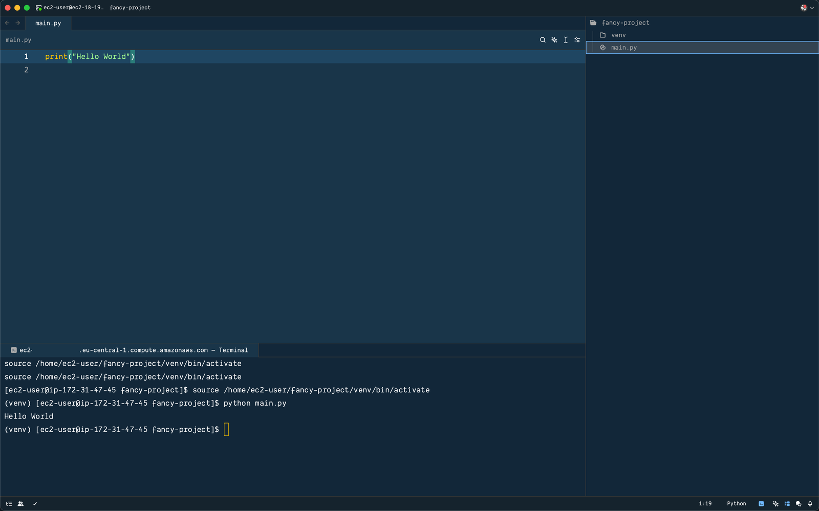 write a simple hello world